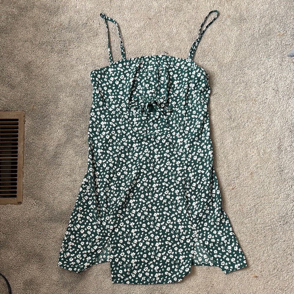 Green Floral Spaghetti Strap Dress